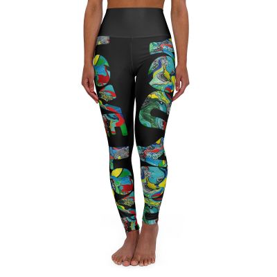 Geometric High Waisted Yoga Leggings, Fashion, Wearable Art, Black